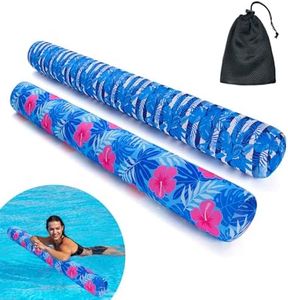 Inflatable Swimming Pool Noodle, 2 Pack Soft Fabric Quick Drying Covered Large Pool Floats Noodles, Premium Buoyancy Swim PoolFloats with Portable Storage Bag for Pool Party Toy（Tropical/Plants）
