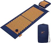 Fitem XL Acupressure Kit - Acupressure Mat + Cushion + Massage Ball - Relieves Back and Neck Pain - Sciatica - Back Massage - Muscle Relaxation - Post-Sport Recovery (Blue-Orange)