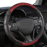 Black Panther Customized Auto Steering Wheel Cover for Volkswagen, Toyota, Mercedes, Peugeot, BMW, Renault, Audi, Ford, Skoda, Hyundai, Kia, Universal Fit 37-38cm (14.5-15”)-Red