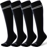 LEVSOX Bamboo Compression Socks for Women&Men 20-30 mmHg Knee High Cute Support Socks for Nurses, Pregnant Women, Travel, 4 Pair-black, M