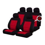 Car Seat and Headrest Covers - 'Camden' Full Set in Black with Red Inserts - Universal Easy Fit