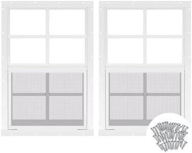 Tandefio 2 Pcs 12''x18'' White Flush Mount Shed Window with Tempered Glass and Screen Household Windows Sliding Windows with Vertical Slider and Screws for Chicken Coop Sheds Barns