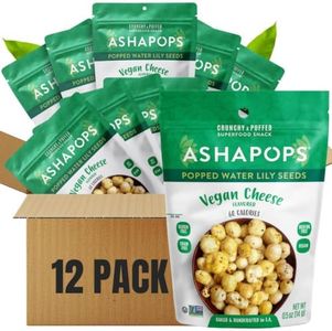AshaPops Popped Water Lily Seeds, Vegan Cheese, .5 oz Bags, Pack of 12