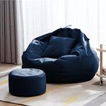 KAM'S LIEU Faux Leather Bean Bag Cover with Relaxing Footrest & Cushion Cover Only Color & Size- (Navy Blue)