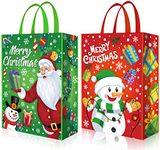 VEYLIN Christmas Tote Bags with Handle, 2 Pack Jumbo Xmas Gift Bags Non-Woven Shopping Bags for Gift Wrapping