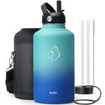 BUZIO 64 oz Vacuum Insulated Stainless Steel Water Bottle (Cold for 48 Hrs/Hot for 24 Hrs), 64oz Double Walled Wide Mouth Sports Drink Flask with BPA Free Straw Lid and Flex Cap