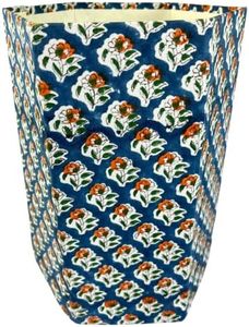 Fern Trail 3.3 Gallon Waste Basket | Small Decorative Block Printed Trash Can | Living Room, Bedroom, Bathroom | Eco Friendly and Plastic Free