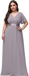 Ever-Pretty Women's Chiffon Maxi Double V Neck A-line Semi Formal Gowns and Evening Dresses Plus Size Gray US20