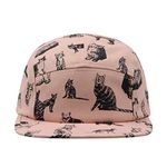 Hatphile Embroidery Print 5 Panel Hat Camp Cap (Black Cat Pink Hat, Large)