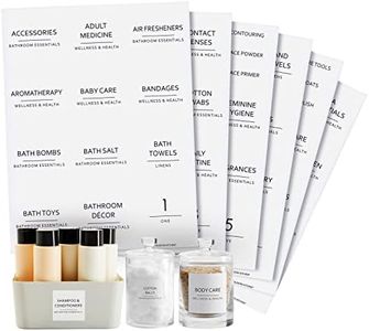 Talented Kitchen 174-Piece Set of Minimalist Bathroom Labels for Organizing Medicine Cabinets, Black Print on White Stickers for Makeup, Cosmetics, Shower Bottles (Water-Resistant)