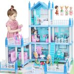 Doll House for Girls 3 4 5 6 7 8 Year Old - 3-Story 6 Rooms Dollhouse with 4 Dolls Light Accessories Furniture, DIY Pretend Doll House Toy Gift for Kids (20.5'' x 16'' x 18.7'')