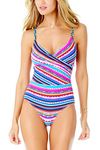 Anne Cole Women's Wrap Lingerie Maillot One Piece Swimsuit, Retro Braided Stripe, 10