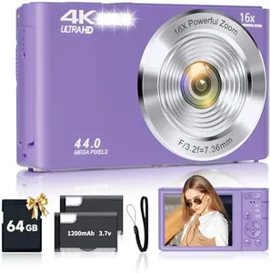 Digital Camera, FHD 1080P Digital Camera for Kids Video Camera with 64GB SD Card 16X Digital Zoom, Compact Point and Shoot Camera Portable for Kids Boys Girls Teens Students Seniors (Purple)