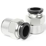 TAILONZ PNEUMATIC Male Straight 1/2 Inch Tube OD x 1/2 Inch NPT Thread Push to Connect Fittings PC-1/2-N4 (Pack of 5)