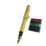 Jinhao 450 Normal Nib Fountain Pen Golden with 5 Color Gullor Ink Cartridges