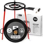 Alises - Paella Cooking Set (Eco-Set) with Enamelled Steel Paella Pan (46cm) - Gas Burner (40cm) and Tripod