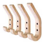 MOAMUN 4PC Wooden Coat Hooks, Natural Oak Wood Hooks, Heavy Duty Wall Mounted Hooks, Decorative Vintage Wood Wall Hooks for Hanging Coats, Key, Cap, Scarf, Bag, Towel