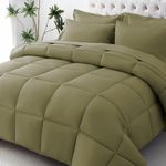 JOLLYVOGUE Queen Comforter Set 7 Pieces - Olive Green Bed in a Bag Ultra-Soft - Goose Down Alternative - Premium 1800 Series with Comforter, Sheets, Shams & Pillowcases