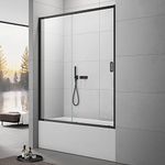 Sunrosa Framed Tub Shower Door 59"×60", Single Sliding Shower Door with Handle, Bathtub Shower Door with Tempered Glass, Glass Shower Door for Bathtub in Matte Black