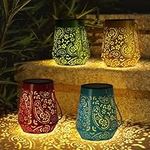 Solar Lanterns Outdoor Garden Decor - OxyLED 4 Pack Solar Lights Decorative Lantern Waterproof 4 Colors LED Hanging Solar Powered with Handle for Outside Table Patio Yard Porch Fence Pathway Decor