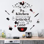 decalmile Kitchen Wall Decal Quotes This Kitchen is Seasoned with Love Black Kitchen Utensil Wall Letter Stickers Living Room Dinning Hall Home Wall Decor