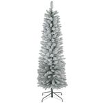 HOMCOM 6ft Artificial Pencil Christmas Tree with 329 Snow Flocked Branches, Metal Base, Realistic Xmas Tree, Green