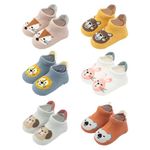 Bezavea 6 Pairs Baby Socks with Grips, Toddler Anti-Slip Ankle Socks,Non Slip Cartoon Animal Cotton Socks for Girls Boys, 6-12 Months/1-3Years/3-5 Years (UK, Age, 1 Year, 3 Years)