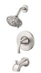 Pfister Auden Brushed Nickel Shower Faucet Set with 3-Setting Shower Head and Bathtub Faucet/Tub Spout, Single-Handle Tub & Shower Trim Kit with Valve, 3-Hole, Traditional Bathroom Décor