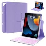 Keyboard Case for iPad 9th/8th/7th Generation 10.2 inch,360° Rotatable iPad Pro 10.5-inch Air 3 Case with Keyboard Pencil Holder,7 Color Backlit Bluetooth Keyboard Folio Cover(Purple)