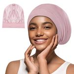 iCooBreeze Satin Hair Bonnet for Sleeping,Silky Satin Lined Sleep Cap for Women and Men,Night Hair Wrap for Curly Hair (1PC, Pink)