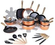 Pots and Pans Set Non Stick – Induction Hob Pot Sets – 35pcs Kitchen Cookware & Kitchen Knife Set – Copper Cooking Pots with Lids – Saucepans Pot & Frying Pans – by Nuovva