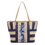 Vera Bradley Women's Straw Tote Bag, Navy Stripe Straw, One Size