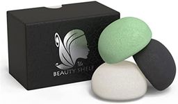 Konjac Sponge (3 Pack) - Facial Sponges - Hemisphere Shape - Activated Bamboo Charcoal, Green Tea, Natural White