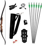 Samick Sage Takedown Recurve Bow and Arrow set - Ready to shoot Archery set Includes 14 strands Dacron Bowstring - 2 Brass Nocks - Stick on arrow rest - stringer tool - 6 30" Arrows - 8" Arm Guard - Finger protector - Black Arrow Quiver (35 LBS, Left Hand)