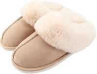 Auranso Ladies Slippers Fluffy Lined Warm Slippers Women Non Slip Cosy House Shoes for Indoor and Outdoor Khaki