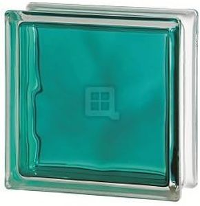 Quality Glass Block 7.5 x 7.5 x 3 Brilly Wave Turquoise Color Glass Block