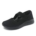 GOSPT Women's Slip on Mary Jane Flats Lightweight Mesh Nursing Shoes for Swollen Feet Black 6