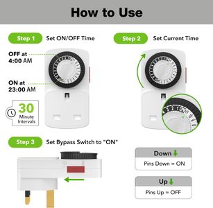 HBN 24-Hour Timer Plug Set – 3-Pack Mechanical Switch Sockets