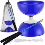 Vertintong Chinese Yoyo Diabolo Set Triple Bearing Diabolo 5'' Chinese Diabolo Toy with 2 Sticks, 1 Mesh Drawstring Bag and String(Blue)