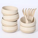 Eha Earth-Friendly Small Soup Bowls With Spoons Set Of 6|250 Ml|Made With Bamboo Fibers & Rice Husk|Microwave Safe Bowl|Serving Bowl Set|Sand Castle, Beige - Solid