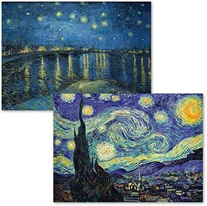 2 Pack - The Starry Night 1889 & Starry Night Over the Rhone by Vincent Van Gogh - Fine Art Poster Prints (LAMINATED, 18' X 24")