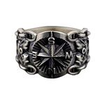 KONFEN Adjustable Rings for Women Men, Silver Viking Compass Ring, Vintage Hip Pop Chunky Fidget Ring Toe Rings Thumb Ring Open Ring Single Ring Gift for Girls Boys Jewellery Gifts