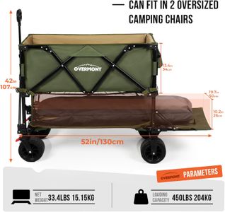 Overmont 400L Folding Wagon – Green Collapsible Utility Cart