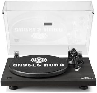 ANGELS HORN - Tocadiscos de vinilo con salida Bluetooth 5.0 mejorado, audio doméstico negro, edición moderna, transmisión por correa, 2 velocidades, incluye preamplificador de fono, cartucho magnético