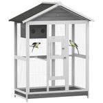 PawHut 65" Bird Cage Large Wooden Aviary for Canary with Standing Pole Nest Slide-Out Tray, for Indoor Outdoor, Grey