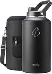 BUZIO 2 Gallon Water Bottle Insulated, (Cold for 48 Hrs) 256oz Extra Large Water Jug Stainless Steel, 4.4in Big Wide Mouth Leak Proof Metal Flask with Handle for Camping,Outdoor Work,Travel, Black