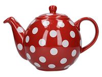 London Pottery Globe Polka Dot Teapot with Strainer, Ceramic, Red/White, 4 Cup Capacity (900 ml)