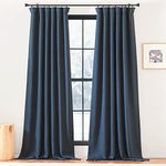 NICETOWN Room Darkening Navy Blue Curtains for Bedroom, Rod Pocket/Back Tab/Hook Belt Light Blocking Noise Canceling Faux Linen Window Treatments for Living Room, W50 x L90, 2 Panels