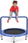 GYMAX Indoor Trampoline, 36” ASTM Approved Kids Trampoline with Removable Handrails & Safety Pad, Spring-Free Folding Mini Rebounder, Small Fitness Trampoline for Toddler/Adults (Blue)