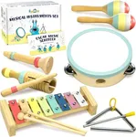 MINIARTIS Baby Musical Instruments | Montessori Wooden Music Toys for Toddlers 1-3 | Modern Boho Xylophone for Kids with 15 Songbook | Neutral Colors Educational Percussion Instruments Set